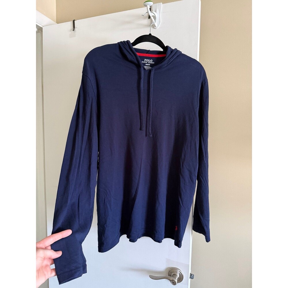 Polo Ralph Lauren Men's M Navy Blue Pima Cotton Modal Hooded Long Sleeve Shirt